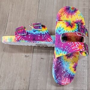 FOREVER tie dye two strap buckle slides size 7.5, 8 NIB